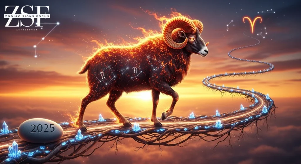 Aries ram symbolizing boldness and balance in 2025
