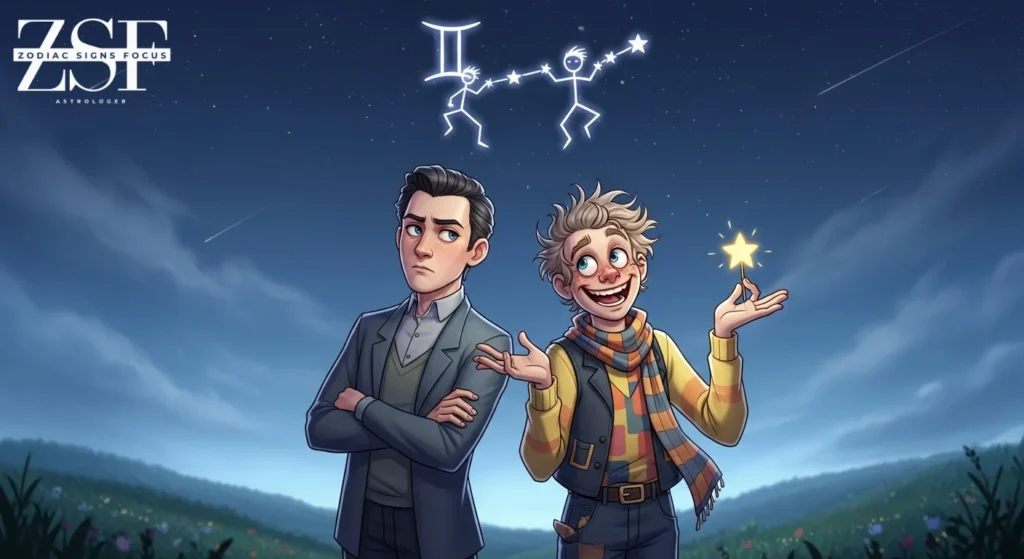 Artistic depiction of Gemini twins showing dual personality sides