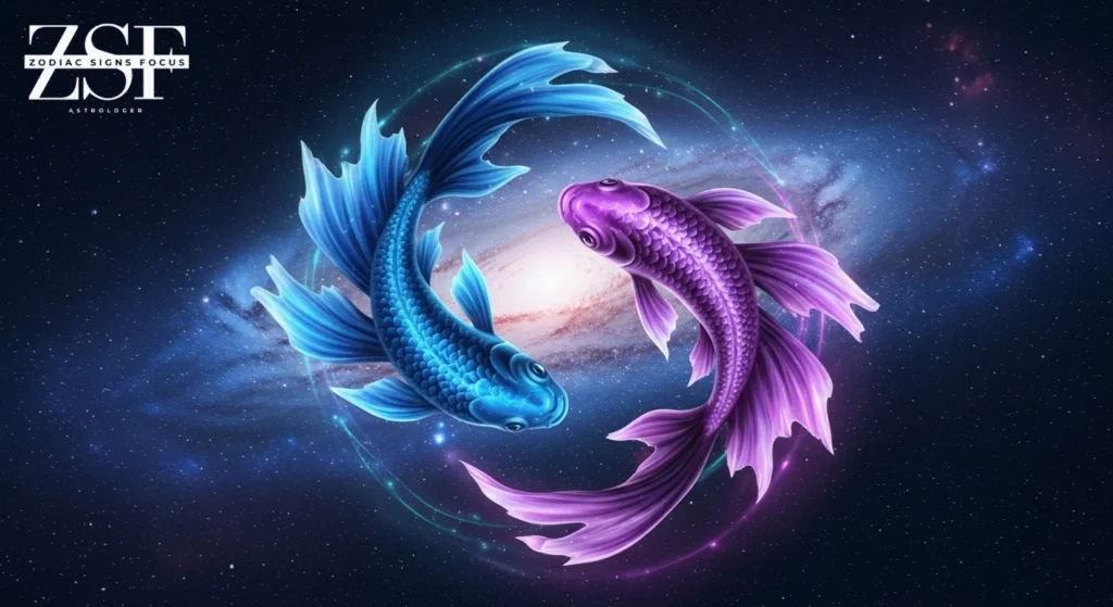 Final thoughts on Pisces zodiac sign – two fish swimming in galaxy illustration