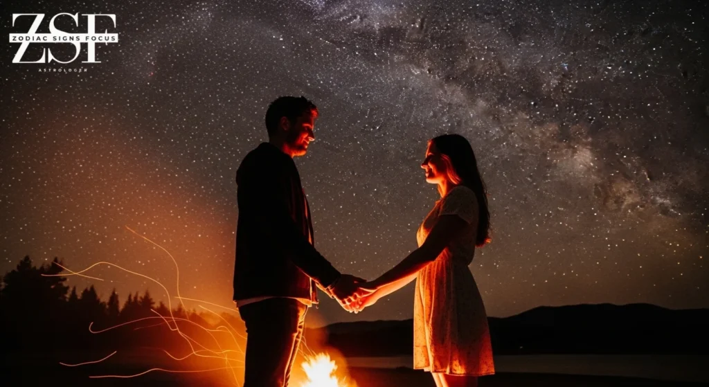 Aries couple in love sharing adventure under the stars